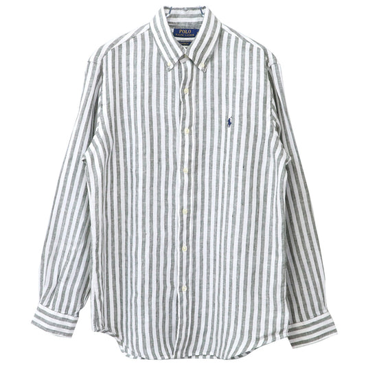 POLO RALPH LAUREN : カスタムフィット リネン ボタンダウンシャツ (OLIVE STRIPE)