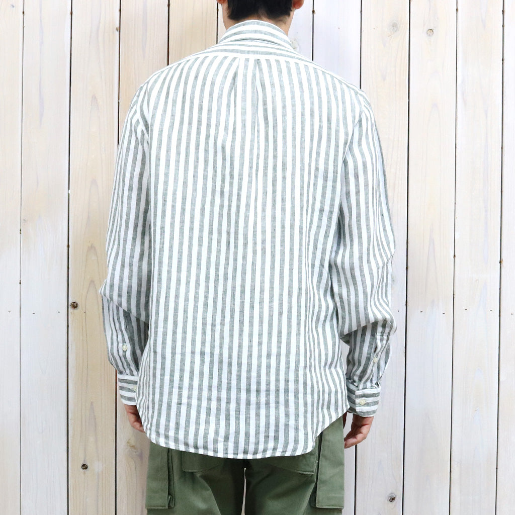 POLO RALPH LAUREN : カスタムフィット リネン ボタンダウンシャツ (OLIVE STRIPE)