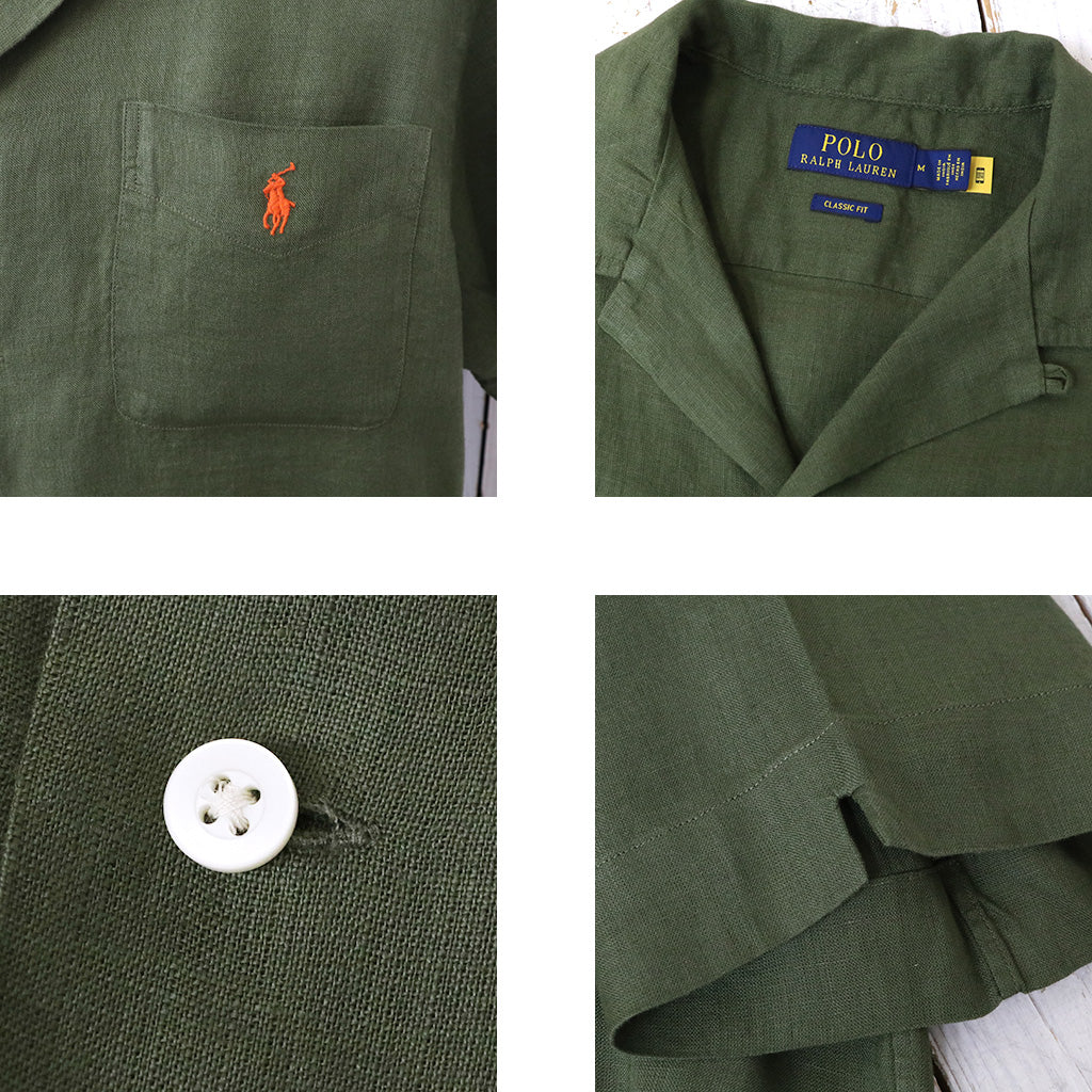 POLO RALPH LAUREN : クラシックフィット リネン キャンプシャツ(DARK GREEN)