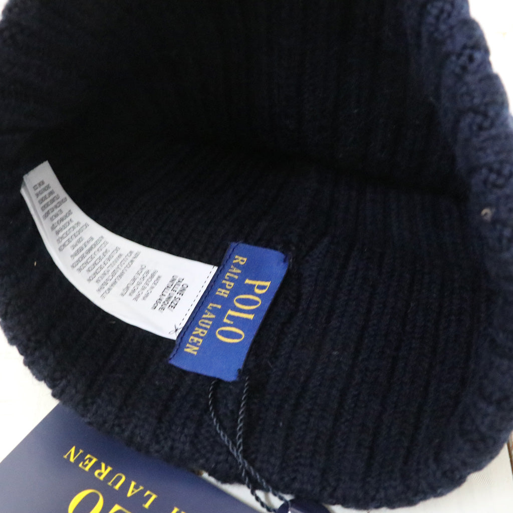 POLO RALPH LAUREN : NY PATCH RIBKNIT WOOL BEANIE (NAVY)