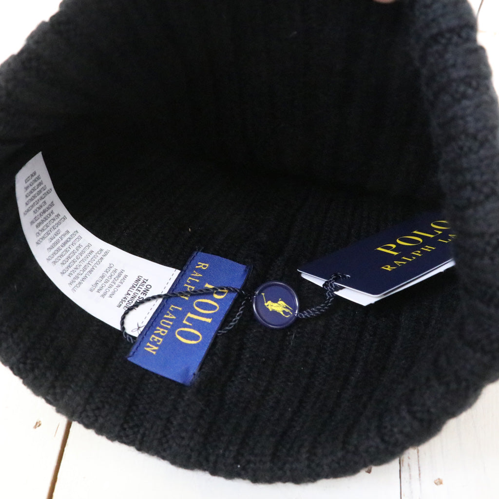 POLO RALPH LAUREN : NY PATCH RIBKNIT WOOL BEANIE (BLACK)