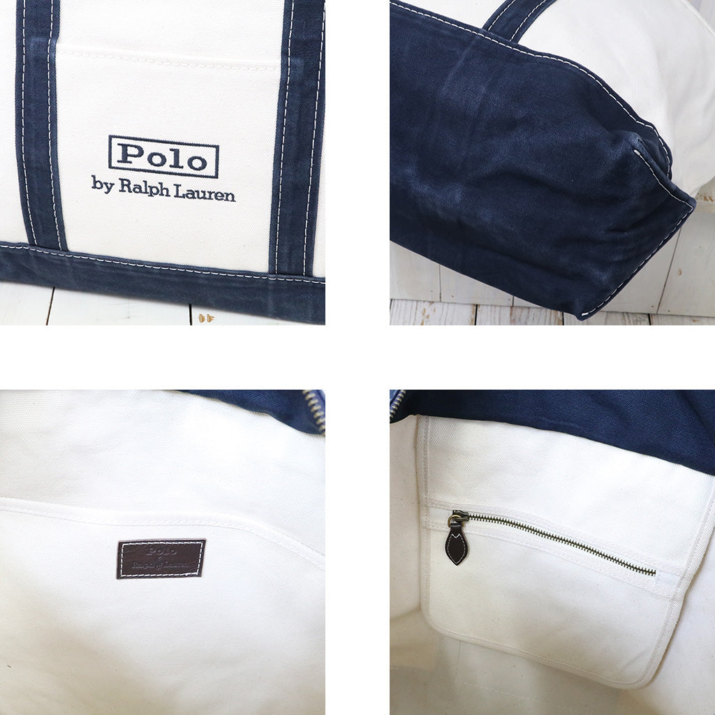 POLO RALPH LAUREN : ロゴ キャンバス ミディアム トート (CREAM/NAVY)