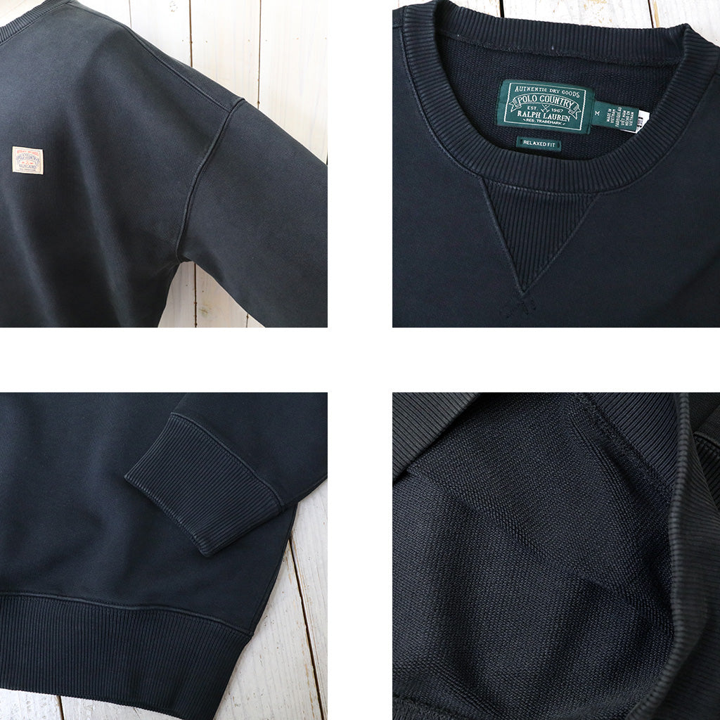 POLO RALPH LAUREN : ガーメントダイ ヘビーウェイト ループバック クルーネック スウェット (POLO BLACK)