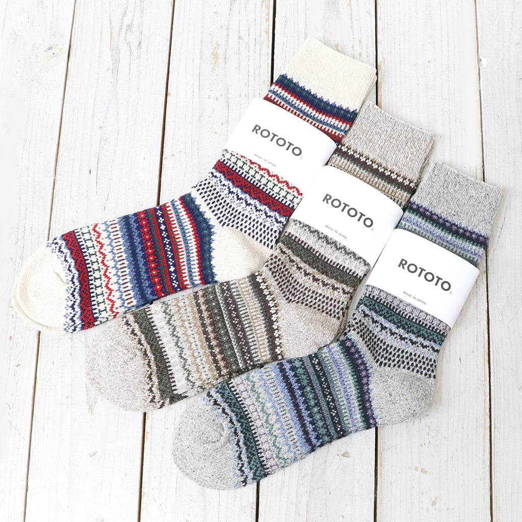 ROTOTO 1630 Nordic Pattern Socks in Brown main image 0