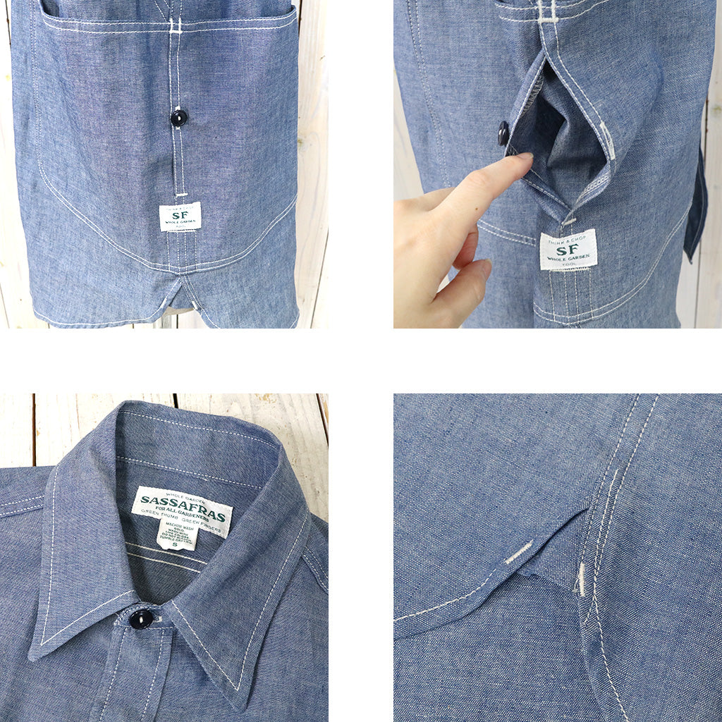 SASSAFRAS『DIGGIN SHIRT 1/2(5oz CHAMBRAY)』(BLUE)