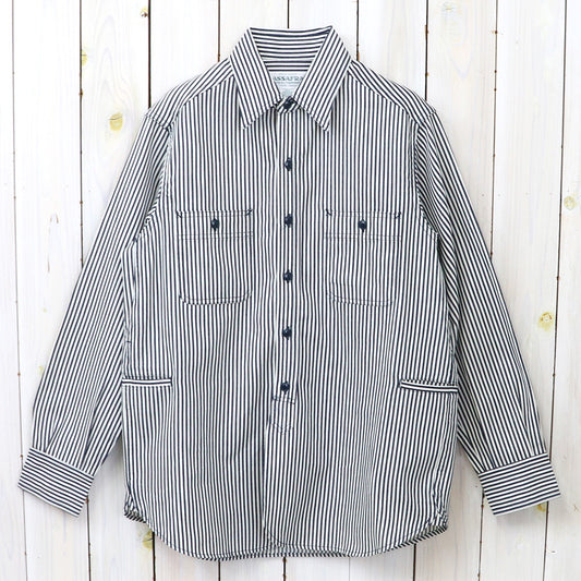 SASSAFRAS : GARDENING AT NIGHT SHIRT(6oz HICKORY) (WHITE/INDIGO)