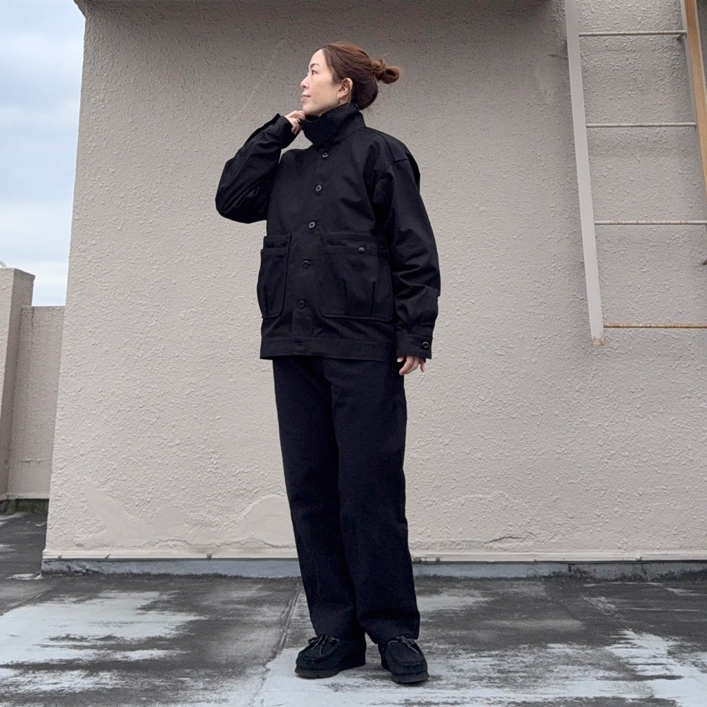 SASSAFRAS : OVERGROWN TRUG JACKET(HERRINGBONE TWILL) (BLACK)
