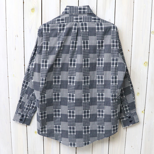 SASSAFRAS : WHEEL BARROW SHIRT-RANDOM PATCHWORK CHECK (NAVY/WHITE)