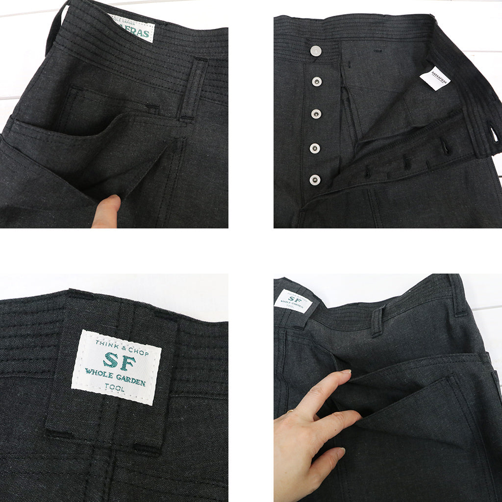 SASSAFRAS : D SCOOP PANTS 1/2-6oz CHAMBRAY (BLACK)