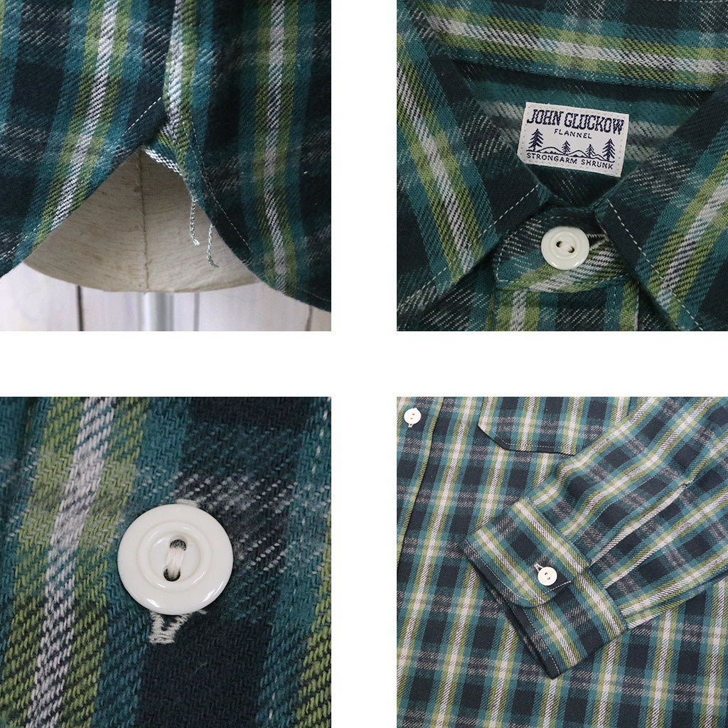 John Gluckow : Lot JG-06-2 The Everyday Flannel-flapless pockets (E柄 DARK GREEN)