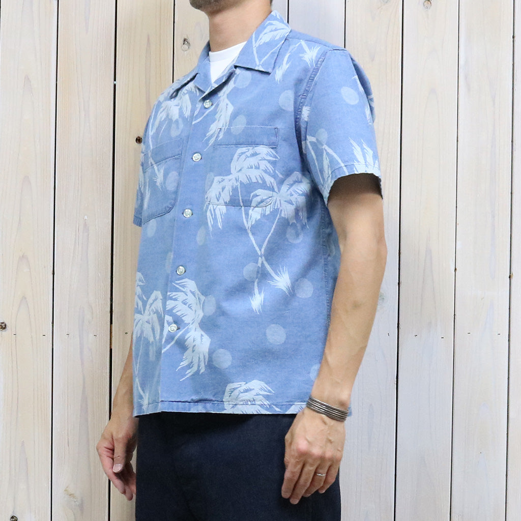 DUKE KAHANAMOKU『S/S INDIGO COTTON HAWAIIAN SHIRT-MOONLIGHT PLAMTREE』(BLUE)