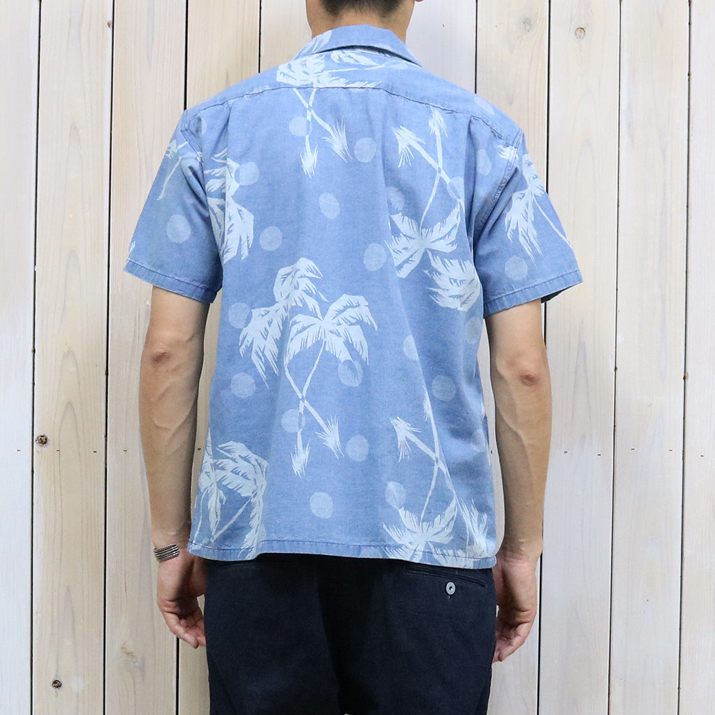 DUKE KAHANAMOKU『S/S INDIGO COTTON HAWAIIAN SHIRT-MOONLIGHT PLAMTREE』(BLUE)