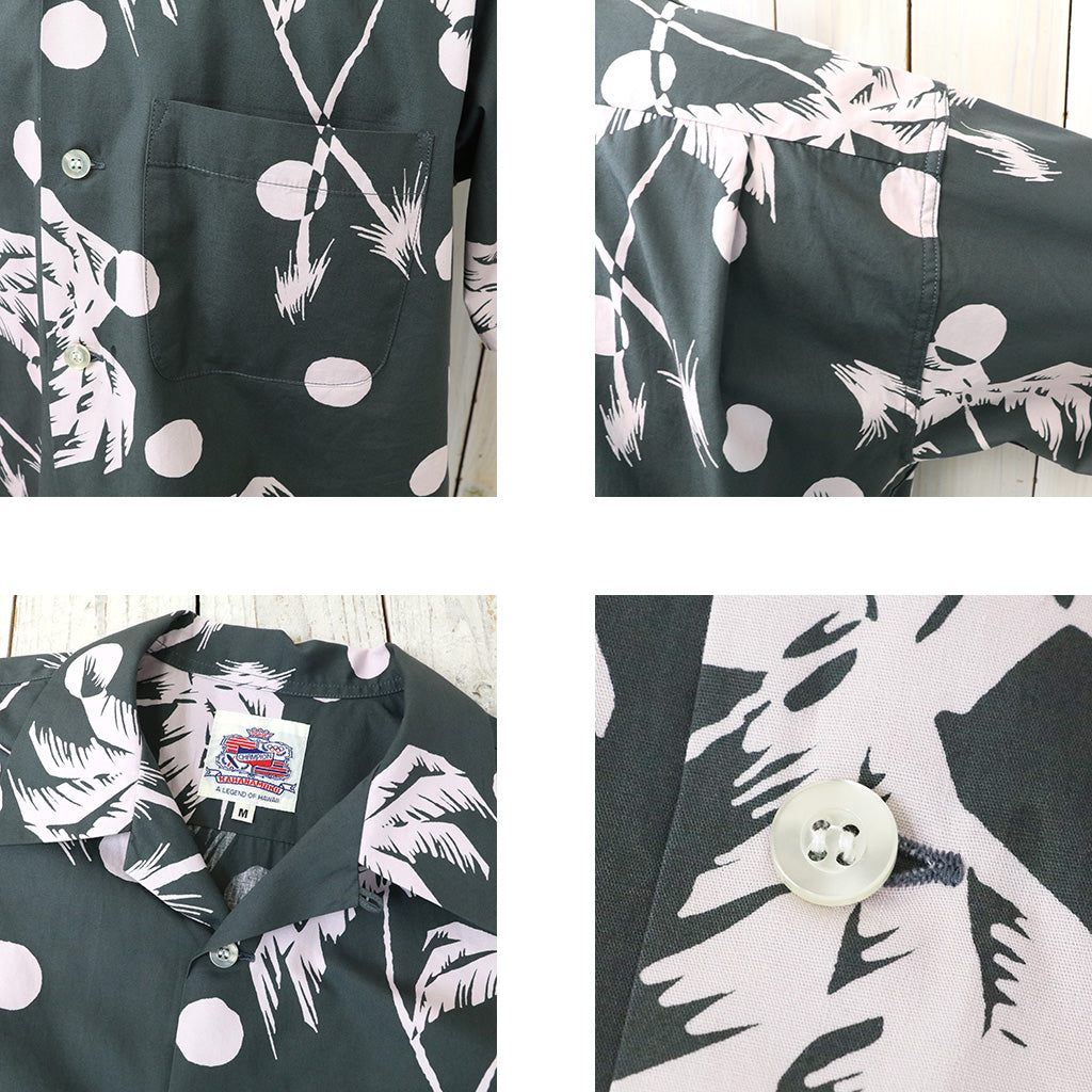 DUKE KAHANAMOKU『S/S COTTON HAWAIIAN SHIRT -MOONLIGHT PALMTREE』(BLACK)