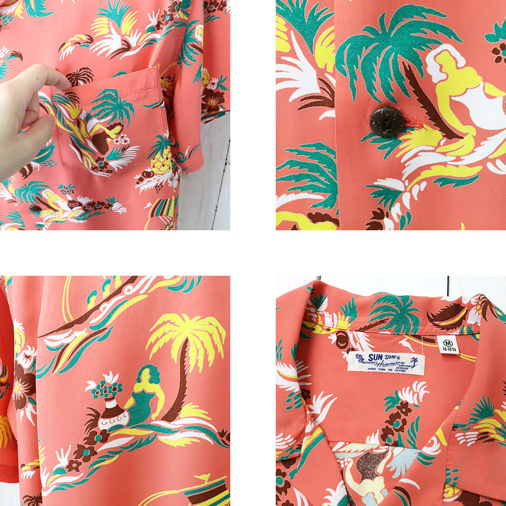 SUN SURF : S/S RAYON HAWAIIAN SHIRT-ISLAND TRIP (RED)
