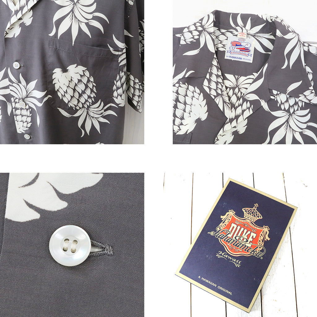 DUKE KAHANAMOKU : S/S RAYON HAWAIIAN SHIRT-DUKE’S PINEAPPLE (GRAY)