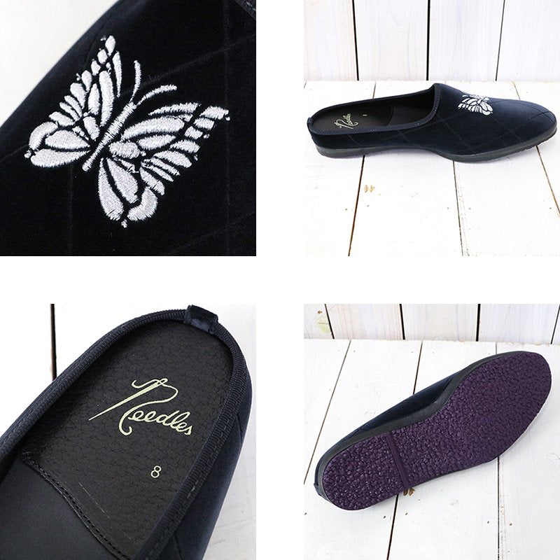 Needles『Papillon Emb. Mule-Pe/C Velvet/Opal Finished』(Navy)