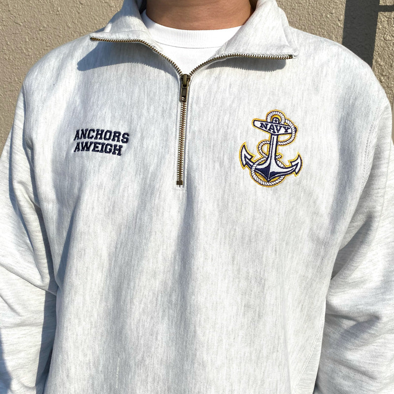 Champion : NAVY CHAMPION ANCHOR REVERSE WEAVE 1/4 ZIP (GREY)