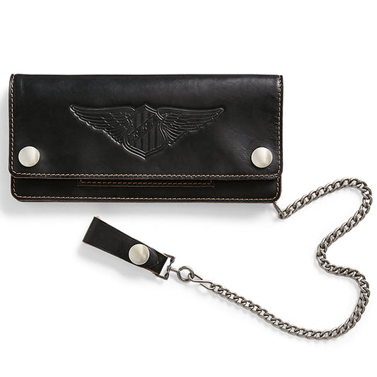 Double RL : LEATHER CHAIN WALLET (BLACK)