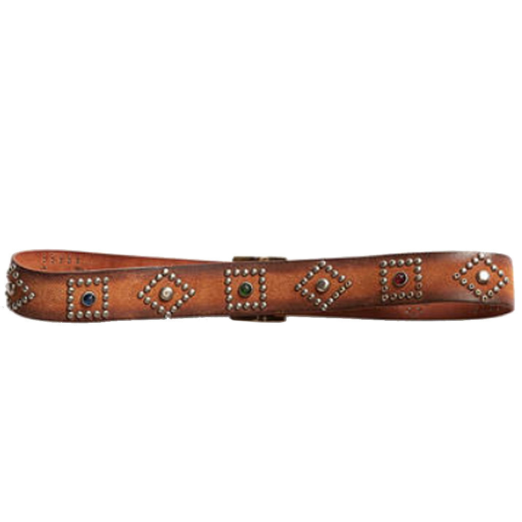 Double RL : STUDDED RGHTOUT LEATHER BELT (BROWN)
