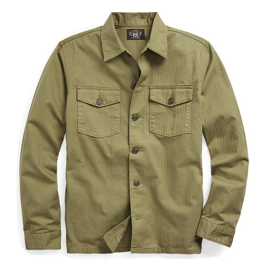 Double RL : HERRINGBONE TWILL SHIRT (MILITARY OLIVE)