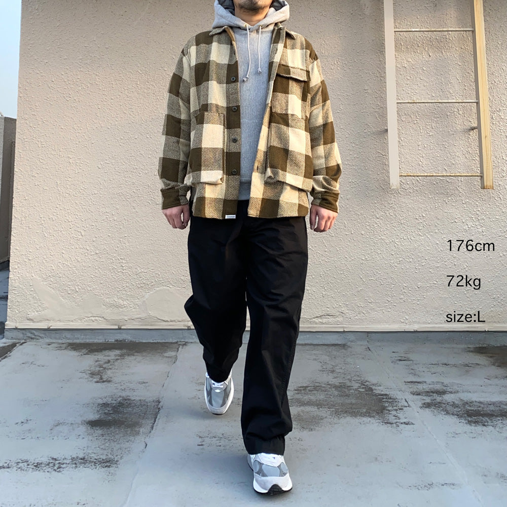 SASSAFRAS『DIGS CREW HALF(WOOLLY HERRINGBONE CHECK)』(OLIVE)