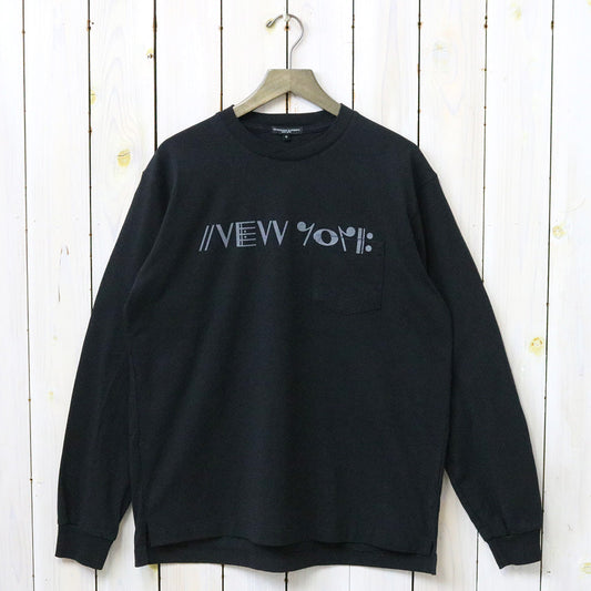 『ENGINEERED GARMENTS』Printed Cross Crew Neck L/S T-shirt-Black