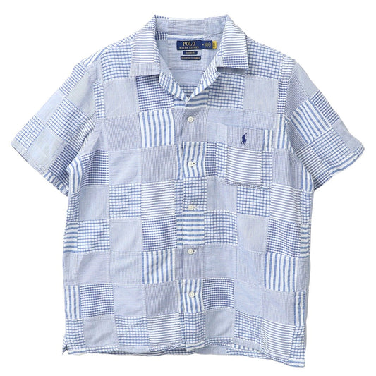 『POLO RALPH LAUREN』クラシックフィット パッチワーク シアサッカー シャツ (BLUE)