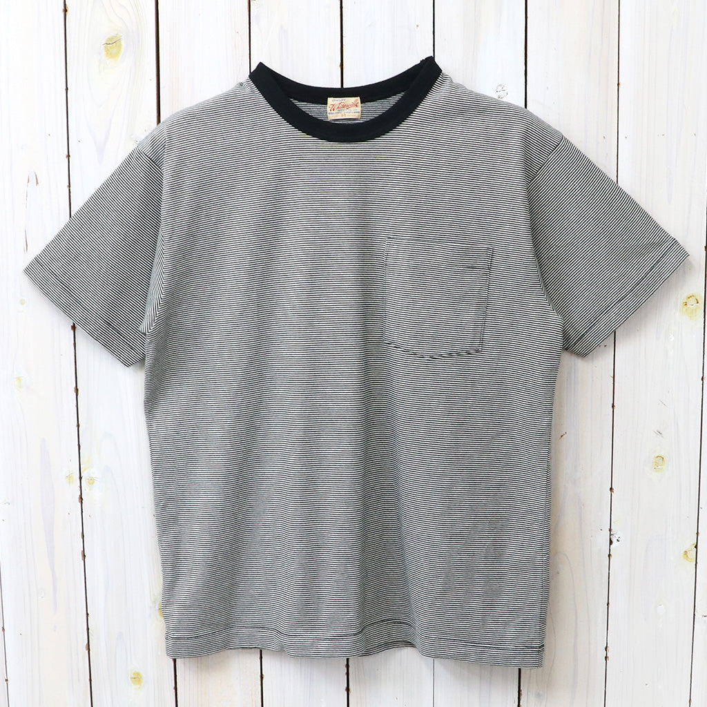 『WHITESVILLE』S/S HENLEY T-SHIRT,30/2 FINE-LINED BORDER T-SHIRT