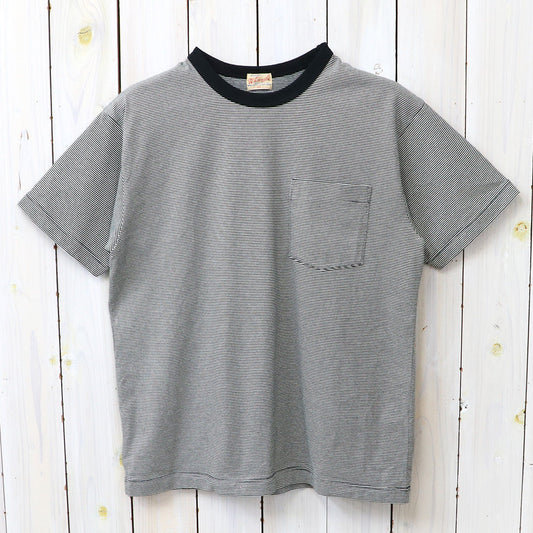 『WHITESVILLE』S/S HENLEY T-SHIRT,30/2 FINE-LINED BORDER T-SHIRT