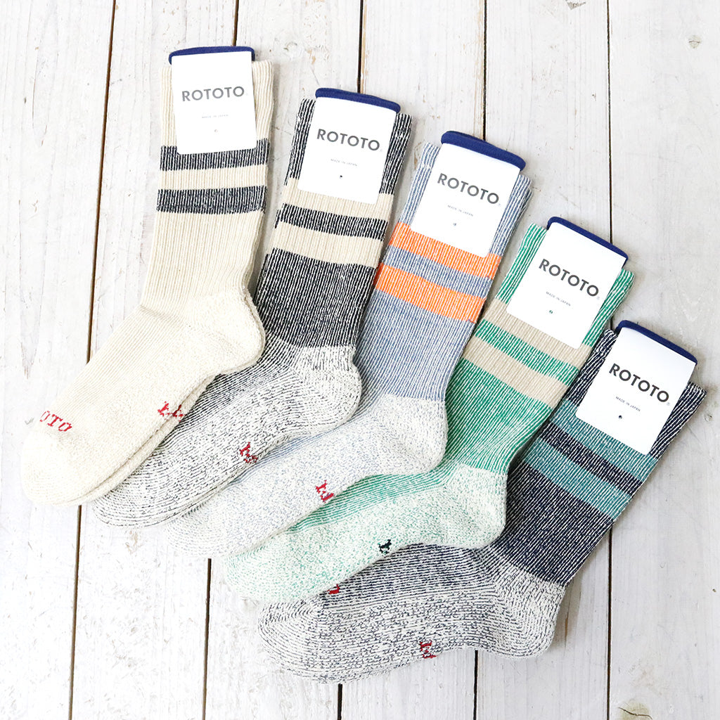 『ROTOTO』PILE STRIPE MARL SOCKS,3 PACK EVERYDAY ATHLETIC SOCKS,ORGANIC DAILY 3 PACK CREW SOCKS