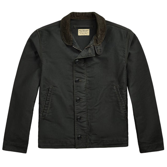 Double RL : CORDUROY-COLLAR COTTON DECK JACKET (VINTAGE BLACK)