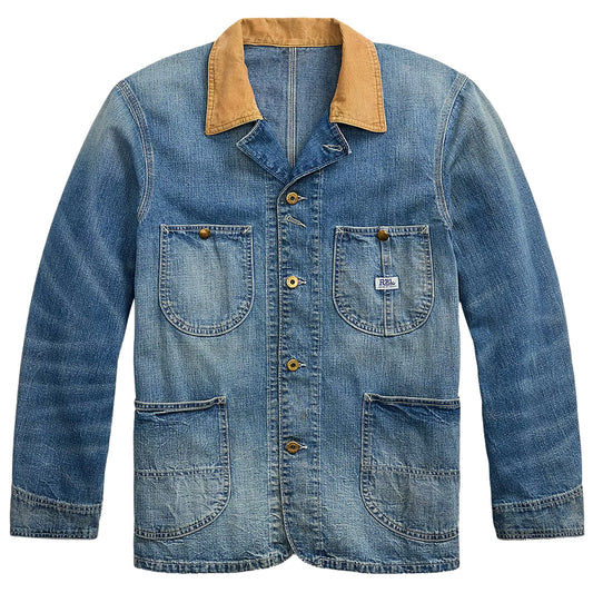 Double RL : CORDUROY-COLLAR INDIGO DENIM JACKET (BLUE)