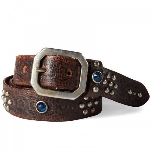 Double RL : RASCO STUDDED LEATHER BELT (VINTAGE BLACK)