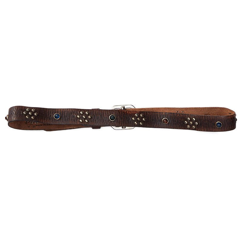 Double RL : RASCO STUDDED LEATHER BELT (VINTAGE BLACK)