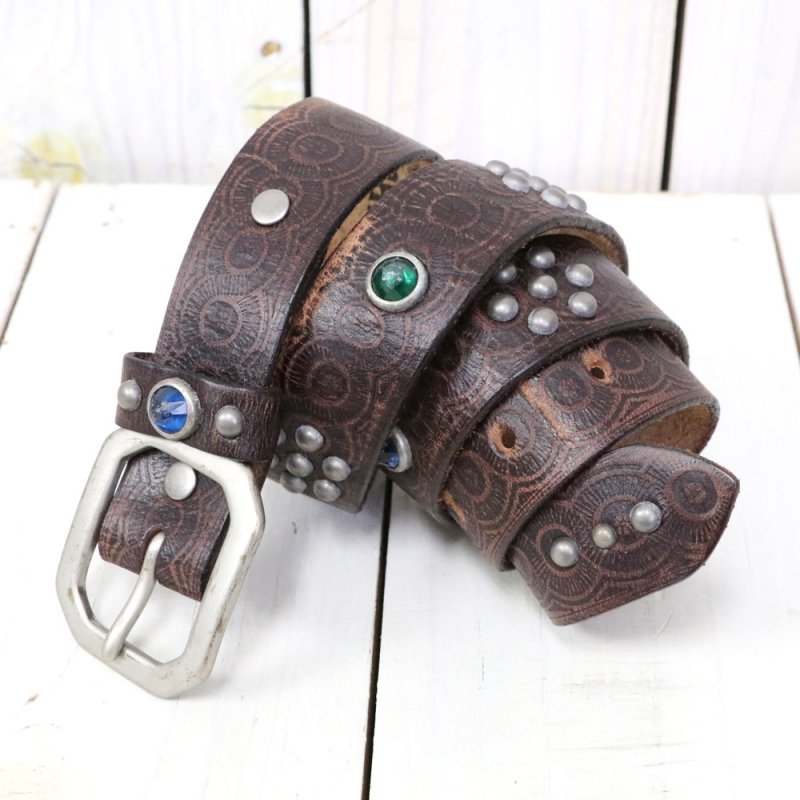 Double RL : RASCO STUDDED LEATHER BELT (VINTAGE BLACK)