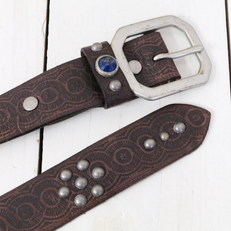 Double RL : RASCO STUDDED LEATHER BELT (VINTAGE BLACK)