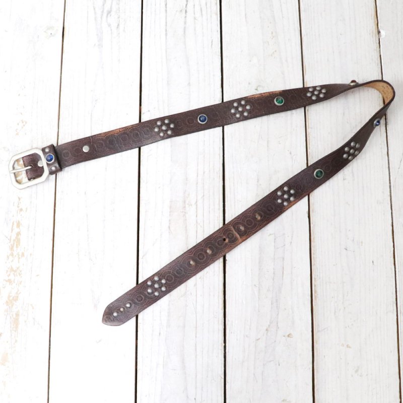 Double RL : RASCO STUDDED LEATHER BELT (VINTAGE BLACK)