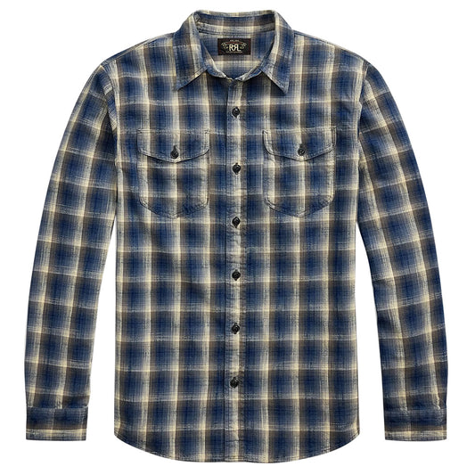 Double RL : CHECKED WOVEN WORK SHIRT (BLUE)