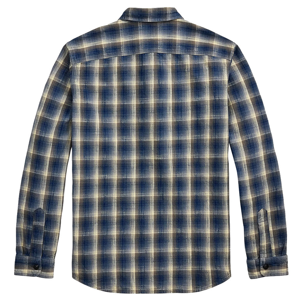 Double RL : CHECKED WOVEN WORK SHIRT (BLUE)