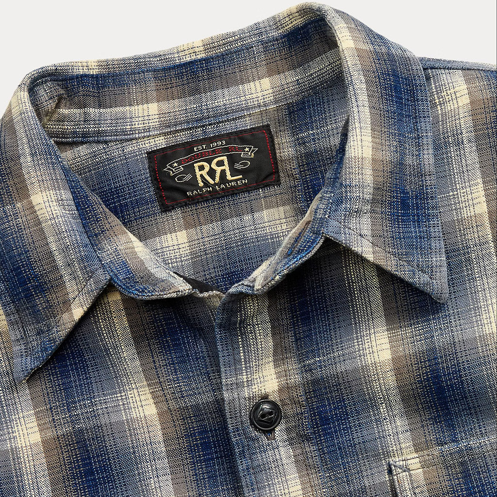 Double RL : CHECKED WOVEN WORK SHIRT (BLUE)