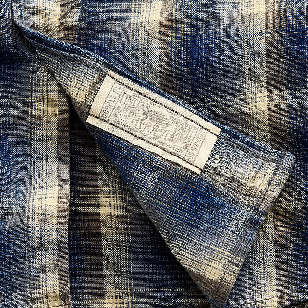 Double RL : CHECKED WOVEN WORK SHIRT (BLUE)