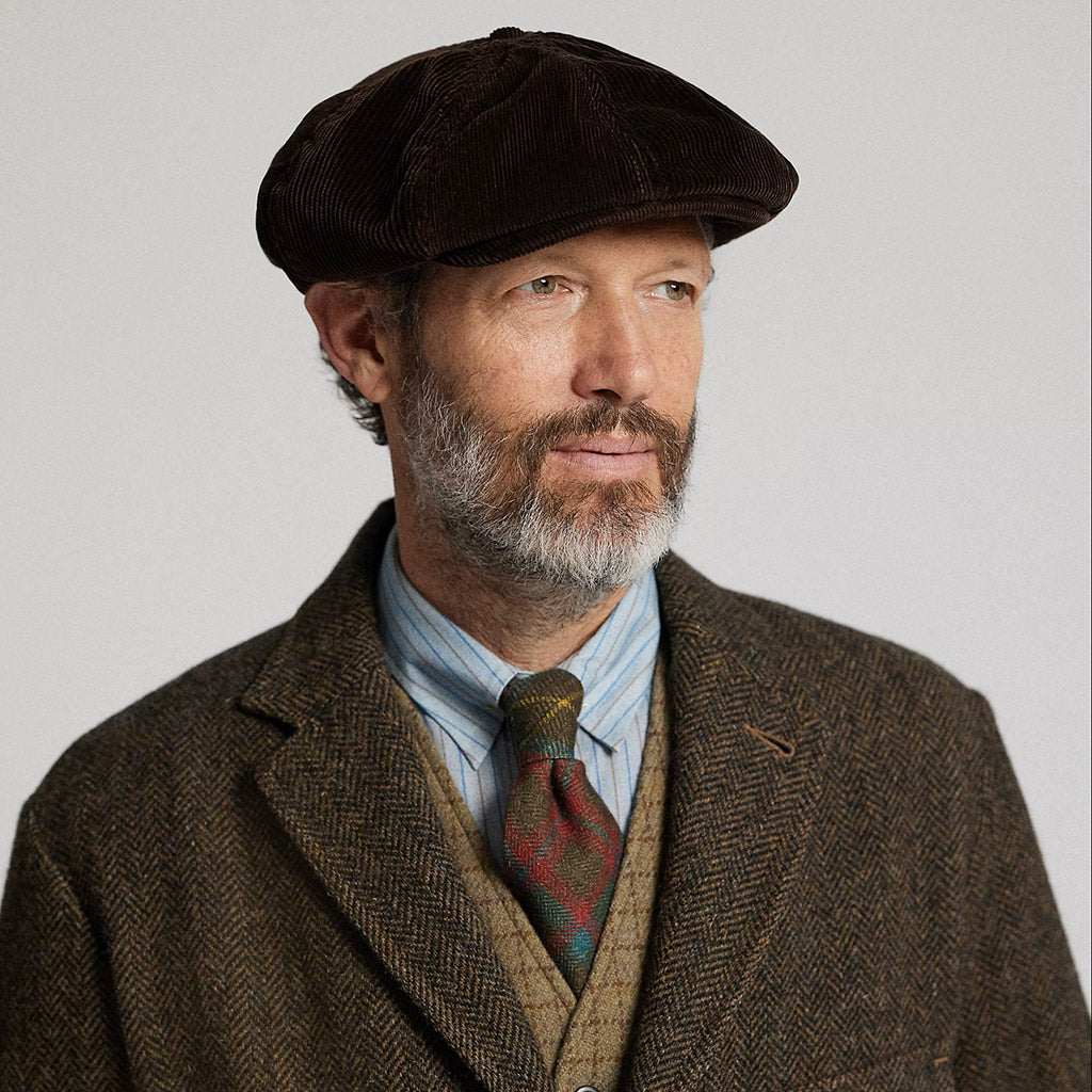 Double RL : CORDUROY NEWSBOY CAP (BROWN)