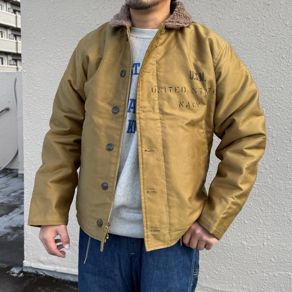 BUZZ RICKSON’S : N-1 KHAKI “NAVAL CLOTHING DEPOT DEPARTMENT” DEMOTEX-ED STENCIL “MIDWAY”