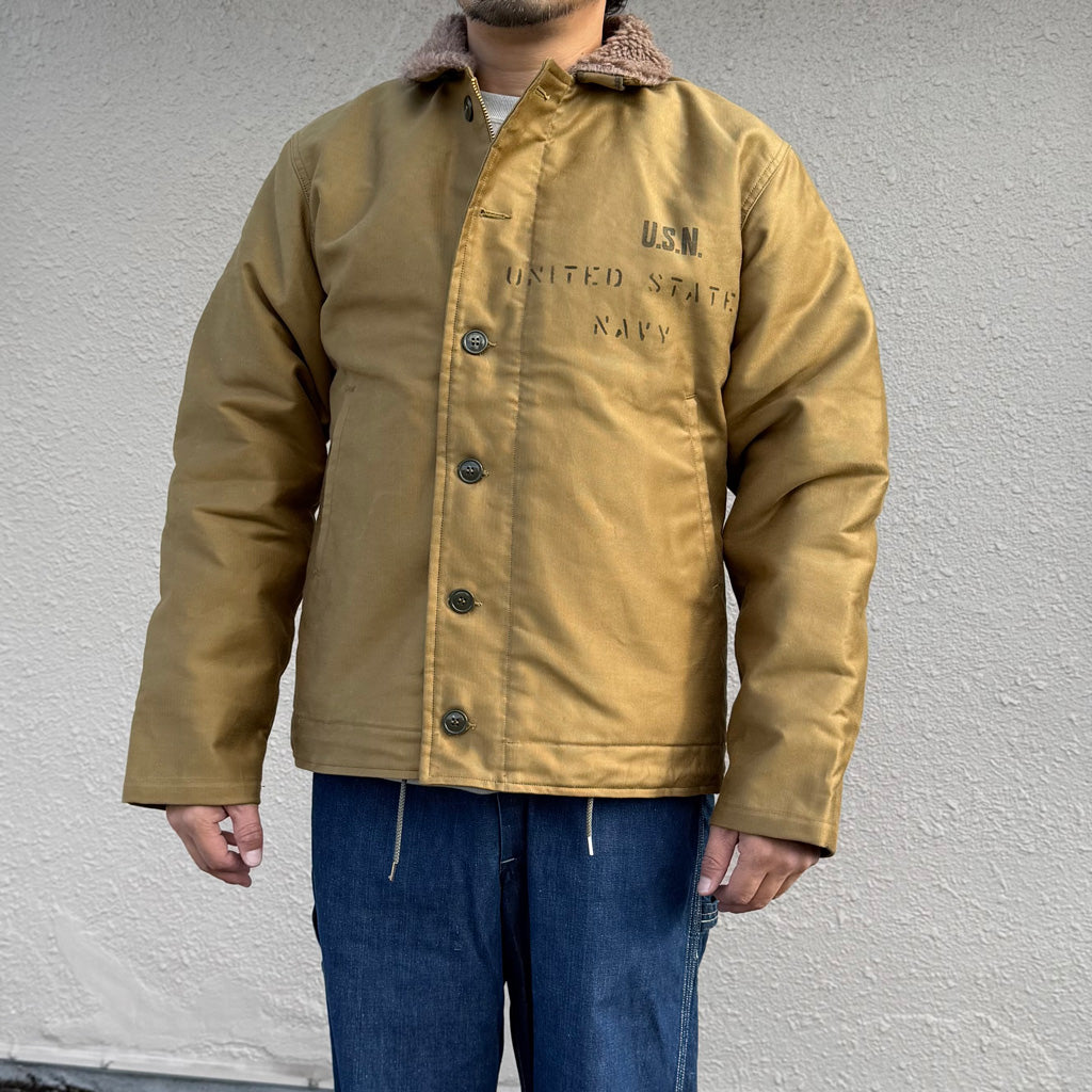 BUZZ RICKSON’S : N-1 KHAKI “NAVAL CLOTHING DEPOT DEPARTMENT” DEMOTEX-ED STENCIL “MIDWAY”