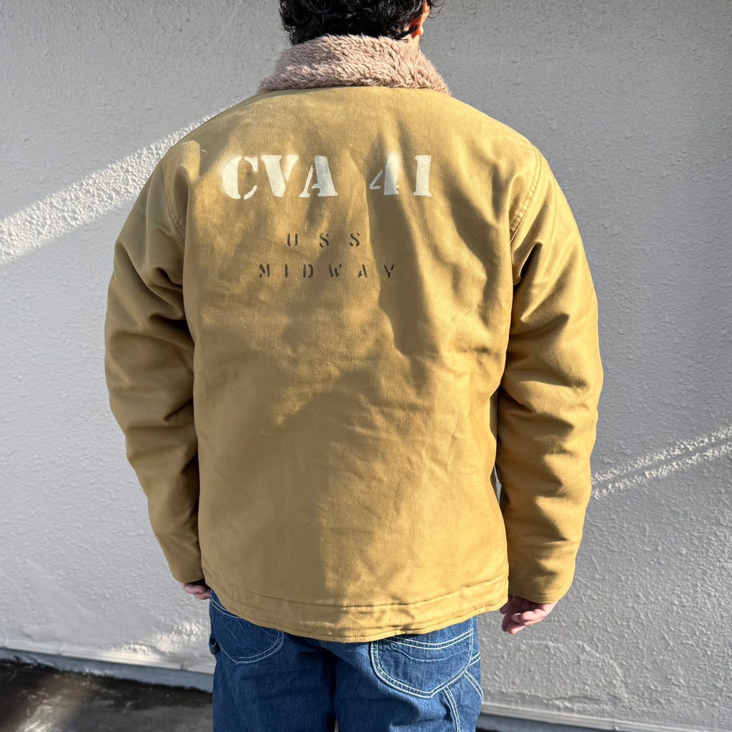 BUZZ RICKSON’S : N-1 KHAKI “NAVAL CLOTHING DEPOT DEPARTMENT” DEMOTEX-ED STENCIL “MIDWAY”