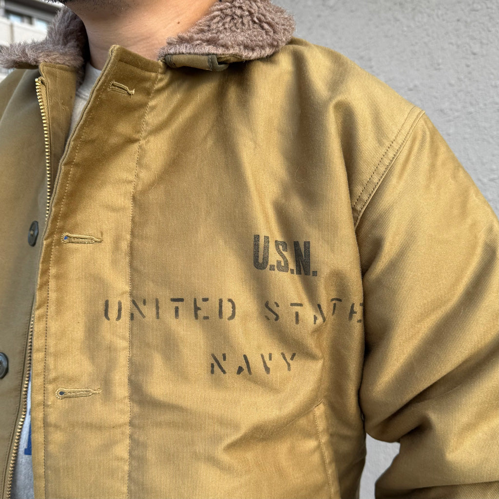 BUZZ RICKSON’S : N-1 KHAKI “NAVAL CLOTHING DEPOT DEPARTMENT” DEMOTEX-ED STENCIL “MIDWAY”