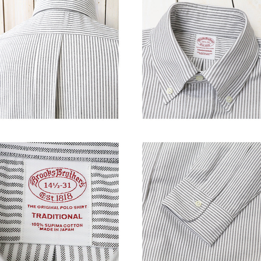 Brooks Brothers : スーピマコットン オックスフォード ドレスシャツ Traditional Fit (BLACK STRIPE)