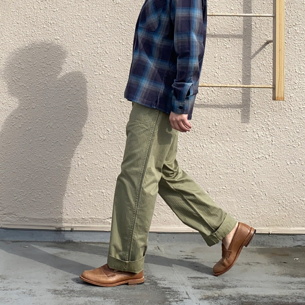 Double RL : COTTON HERRINGBONE PANT (GREEN)