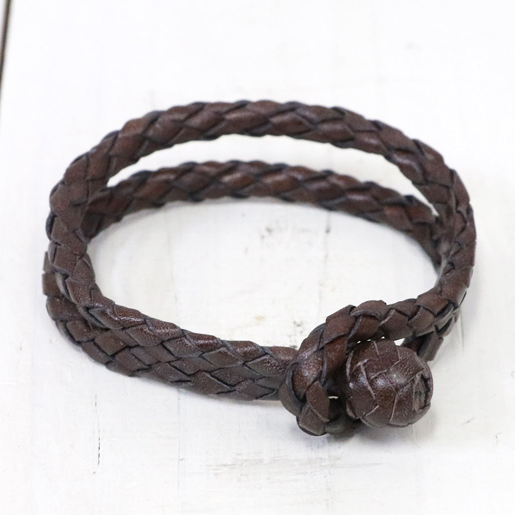 Double RL : LEATHER BRAIDED CUFF (BROWN)