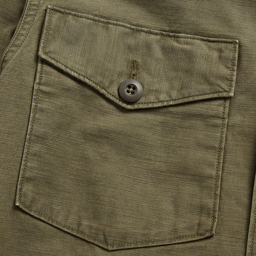 Double RL : REVERSE-SATEEN OVERSHIRT (OLIVE)